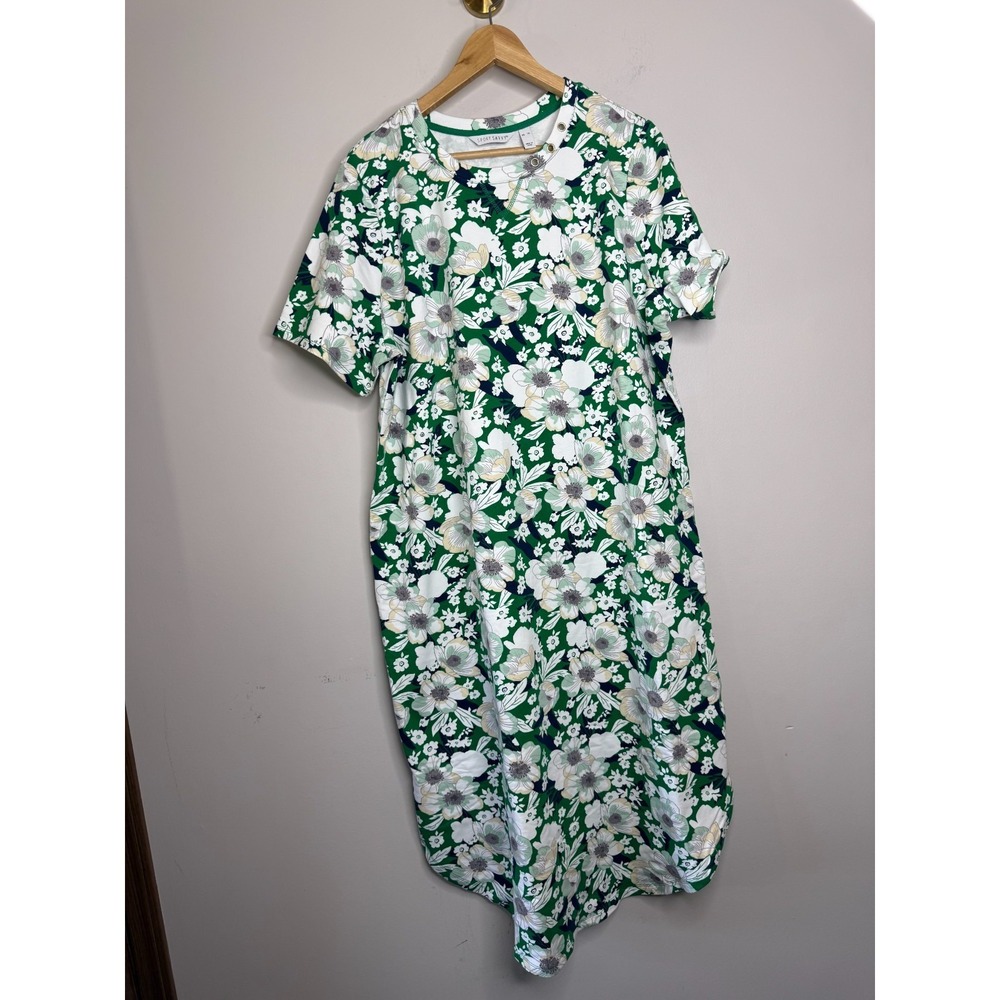 As Is Sport Savvy Regular French Terry Printed Midi T-Shir Green Floral XL 823K